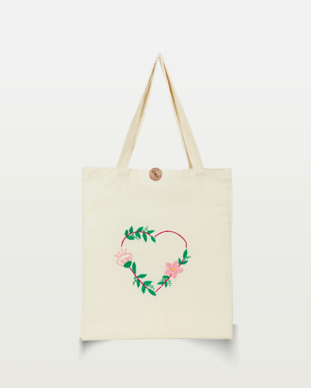 Bolsa Bordada à Mão Coração em Flores (Rosas)